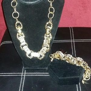 Gold tone and beveled rhinestone Necklace